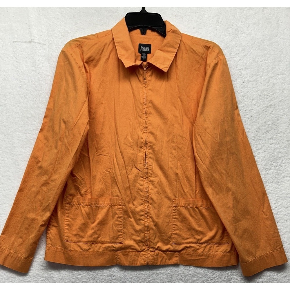 Eileen Fisher Womens Size S Orange Long Sleeve Cotton Full Zip Jacket (J13)